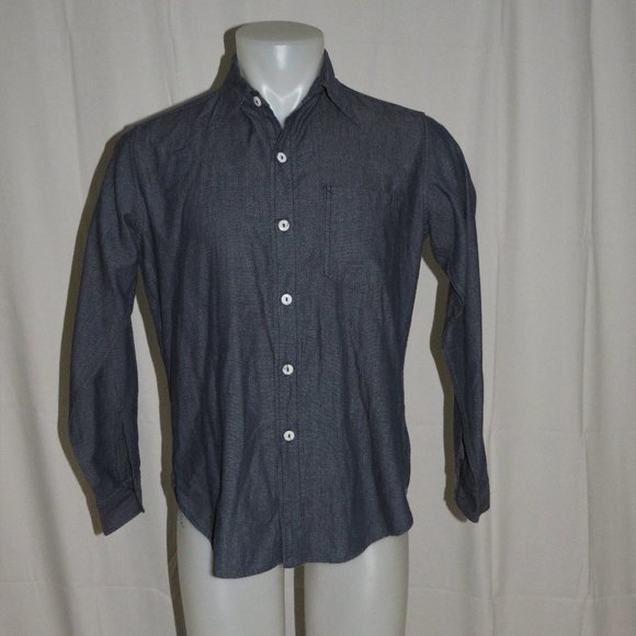 Post O'Alls Overalls Blue Pin Dot Collared Buttoned Down Shirt M - Picture 2 of 11